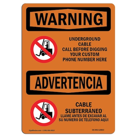 Signmission OSHA, Underground Cable Call Custom Bilingual, 18in X 12in Rigid Plastic, 12" W, 18" L, Landscape OS-WS-P-1218-L-12860